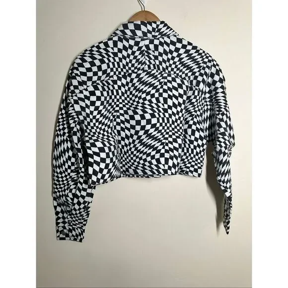 Anthropologie Elodie Black and White Optical Illusion Cropped Jacket Size Small - Picture 4 of 4